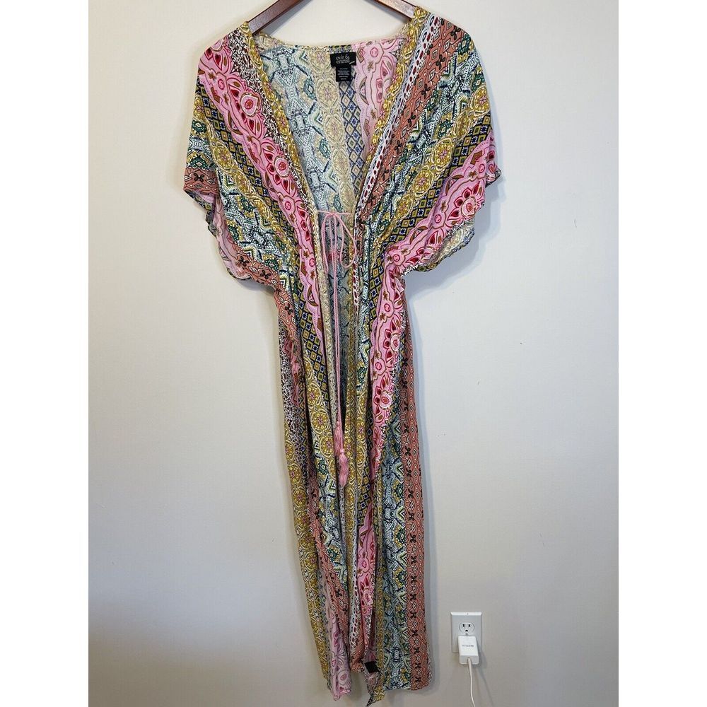 Evie And Emma Long Duster Cardigan Kimono Swimsuit Cover Up Boho Colorful